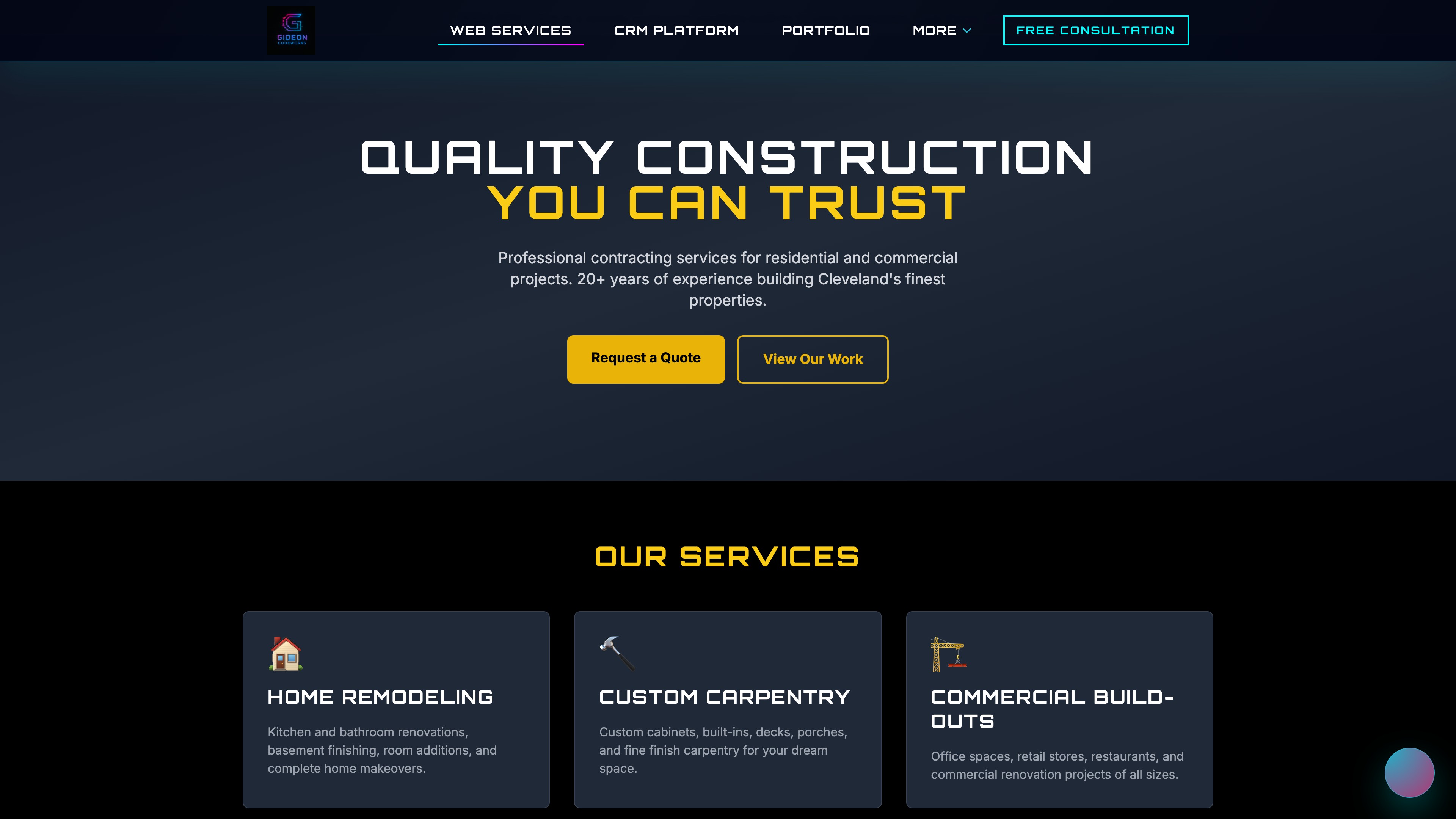 Contractor portfolio website concept