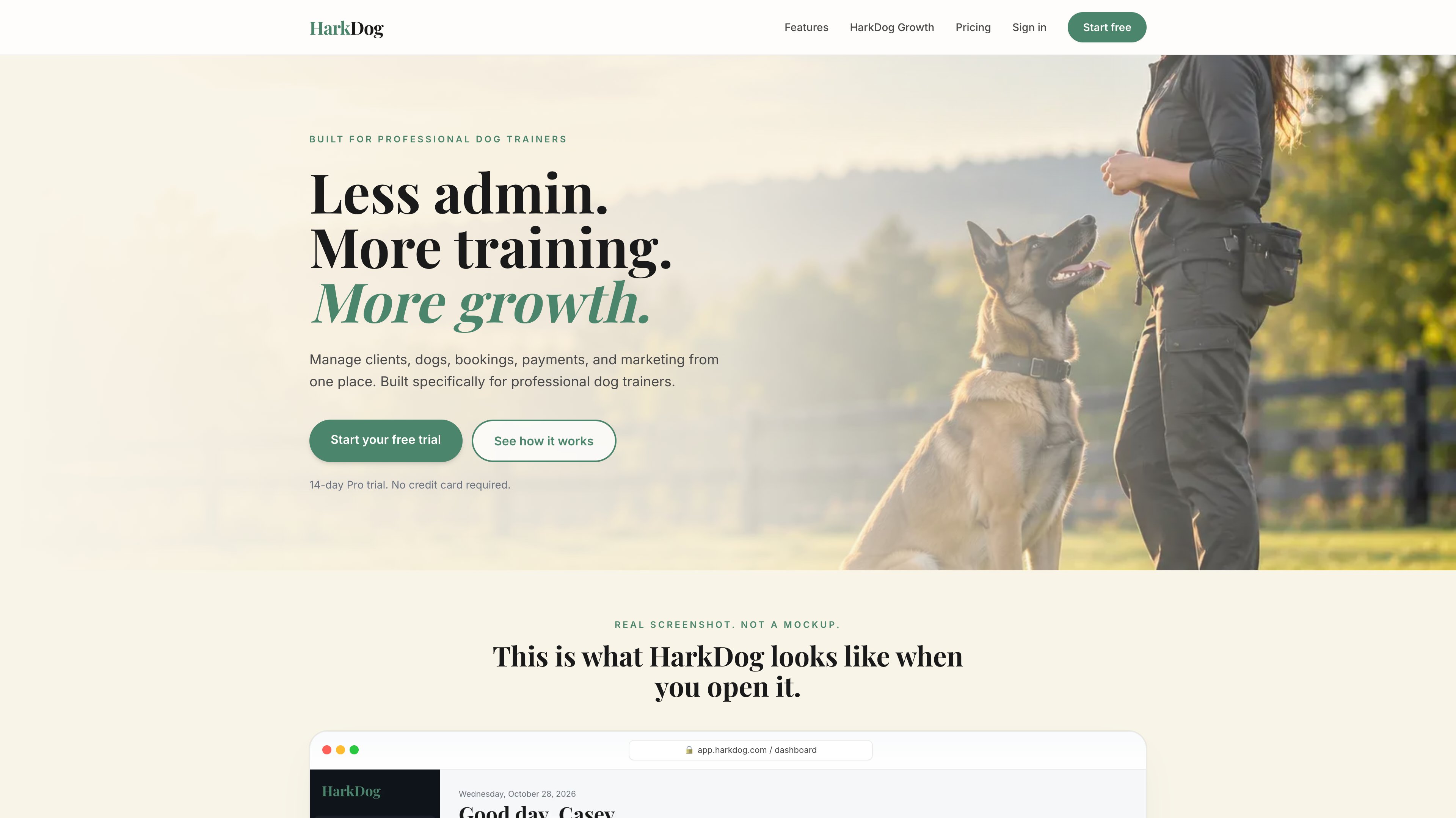HarkDog — vertical SaaS CRM for professional dog trainers
