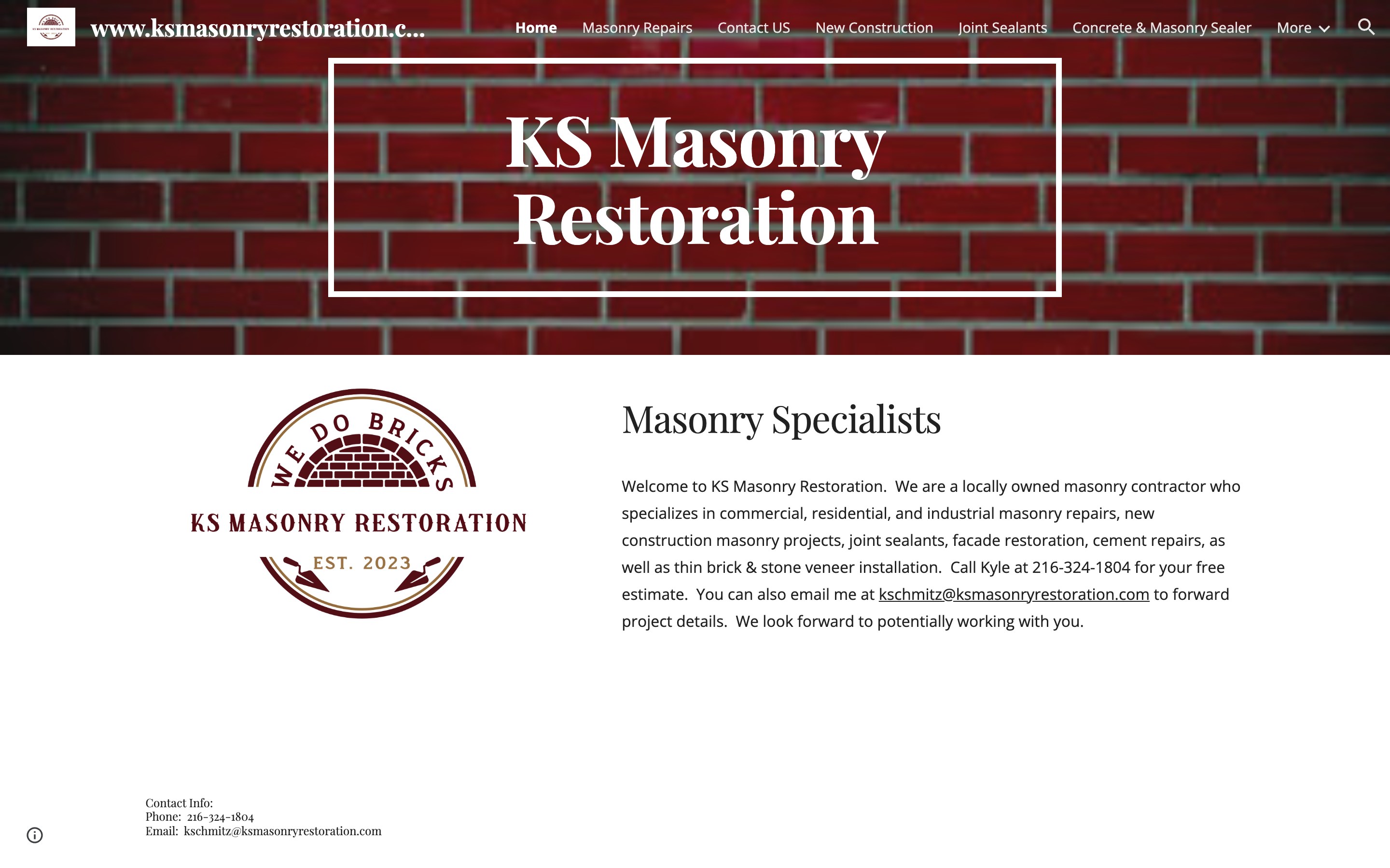 KS Masonry Restoration original Google Sites-style website