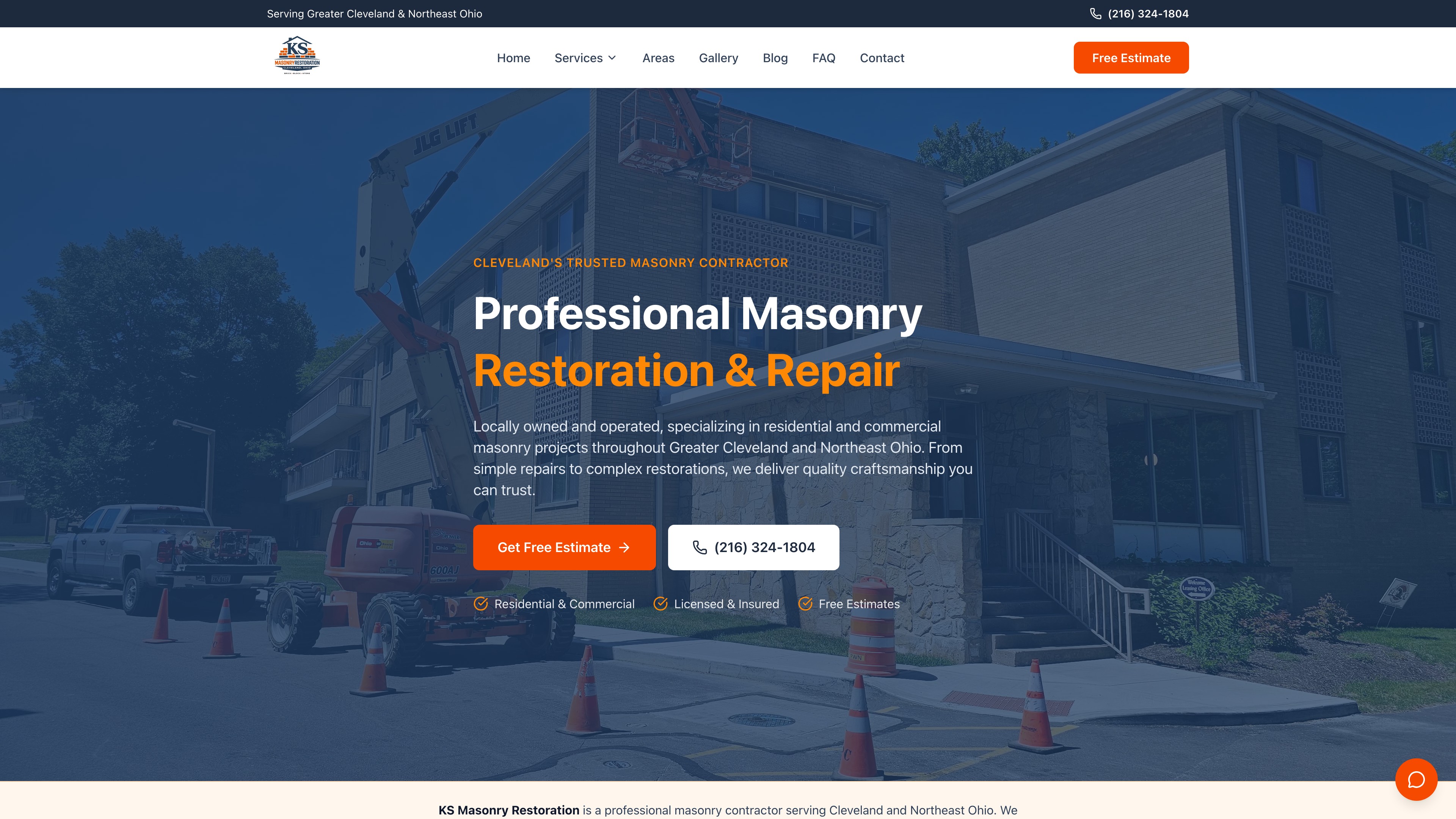 Example website for KS Masonry Restoration