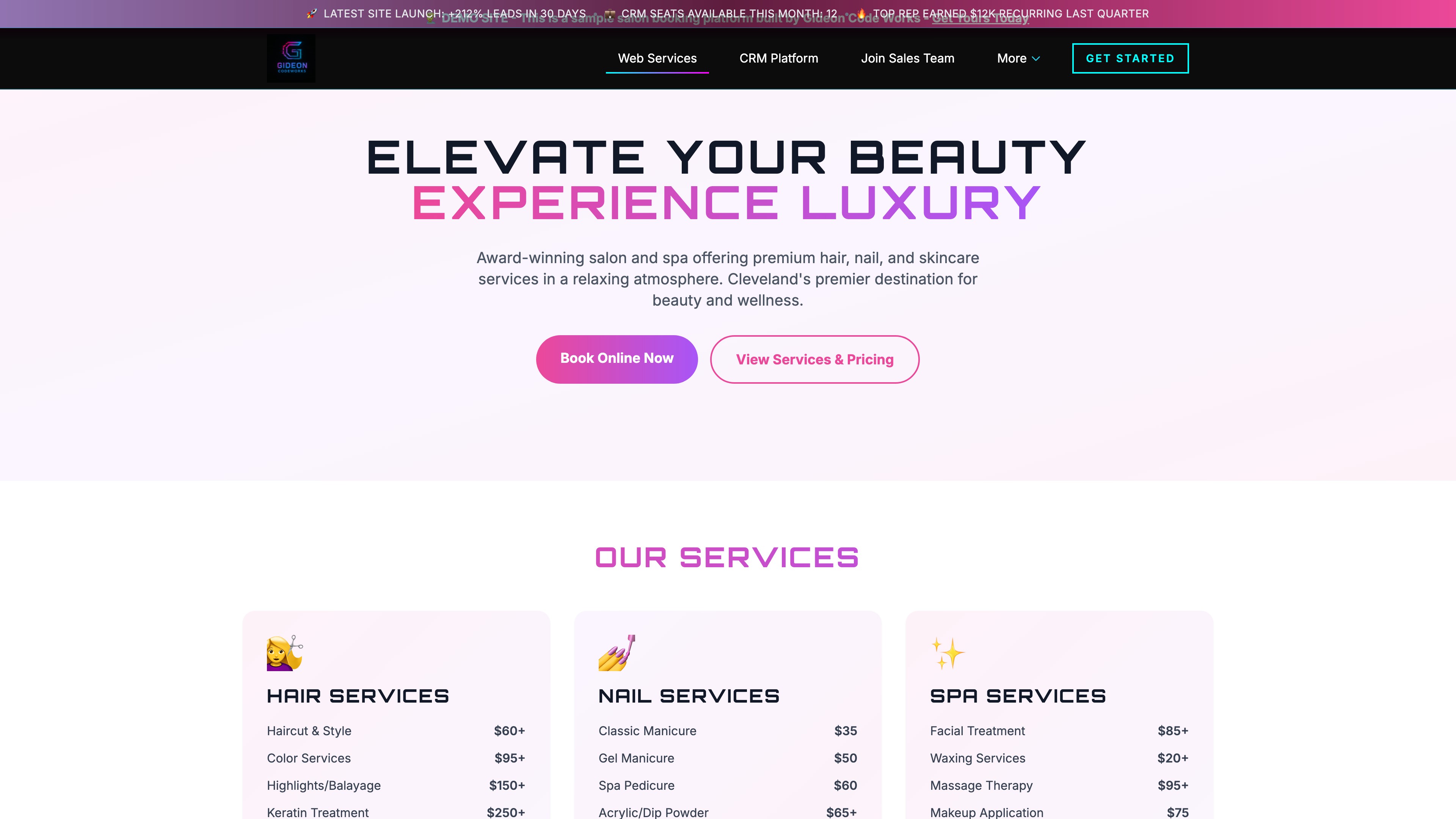 Salon and spa website demo